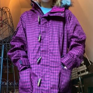 ROXY Pink pattern Snow Jacket with Fur Hood Lining Size Medium